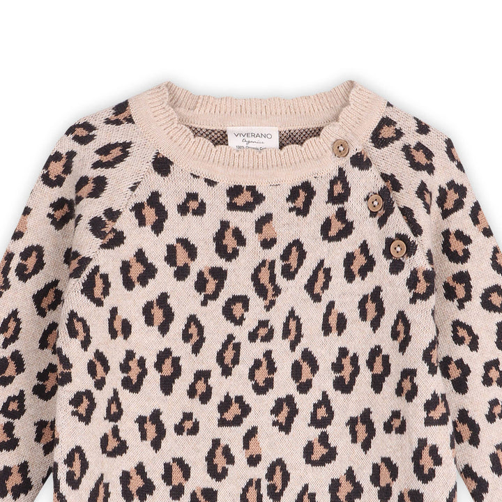 Leopard Jacquard Knit Baby Ruffle Jumpsuit