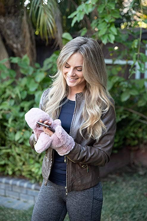 Faux Fur Convertible Mitten - Taupe