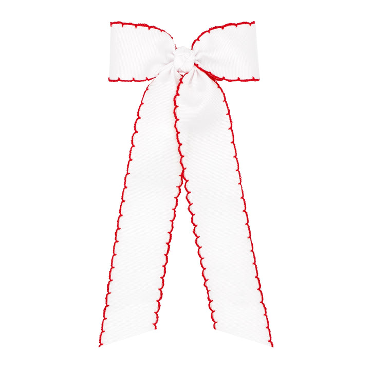 Medium Grosgrain Moonstitch Hair Bowtie with Knot Wrap and Streamer Tails