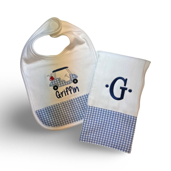 Personalized  Bib and Burp Cloth Set