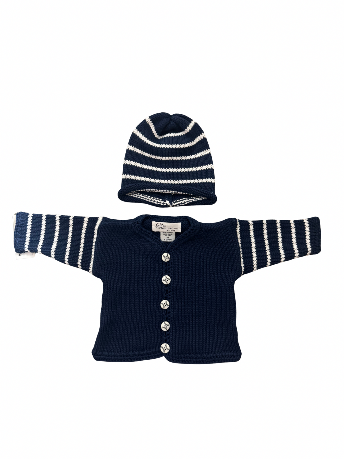 Navy/Thin White Sweater and Hat