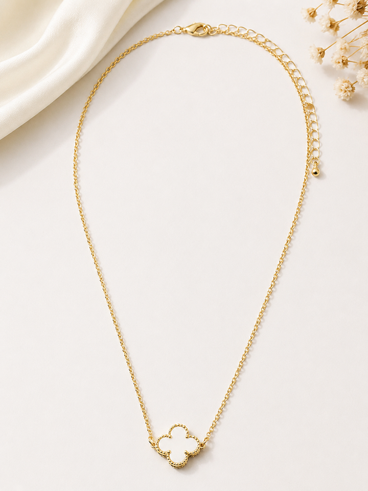Gold White Clover Pendant Necklace
