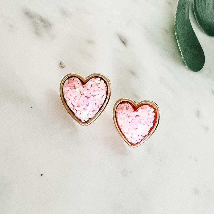Epoxy Heart Post Earrings - Pink
