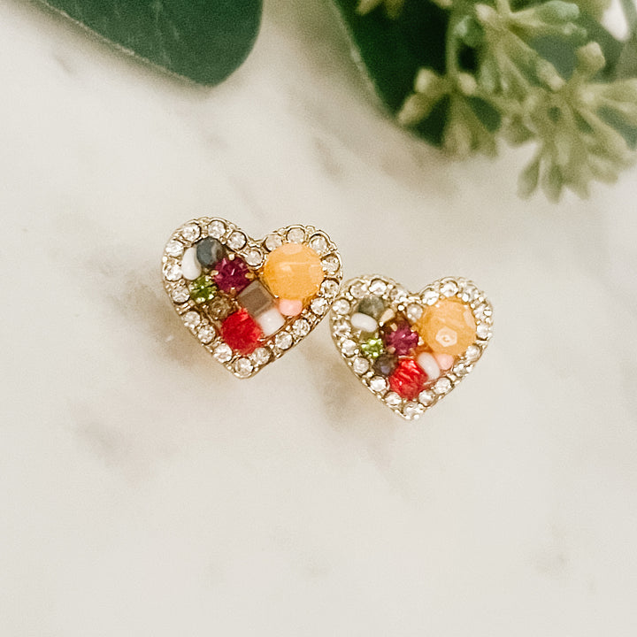 Stone Heart Earrings-white or multicolor