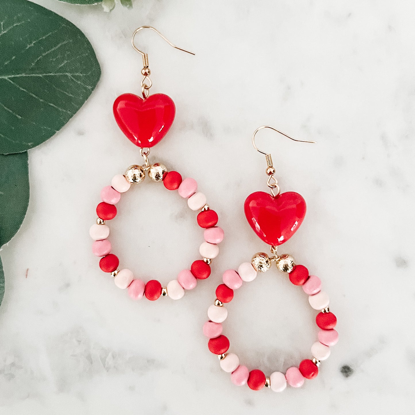 Beaded Heart Dangle Earrings