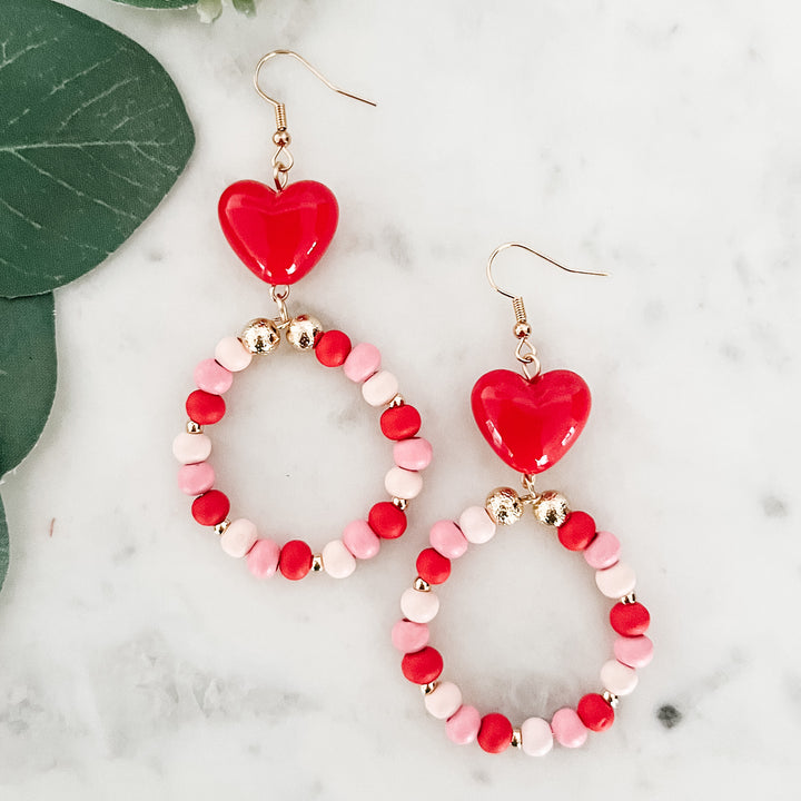 Beaded Heart Dangle Earrings
