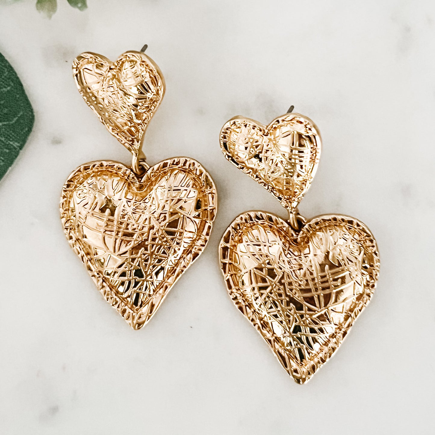 Two Tier Heart Dangle Earrings