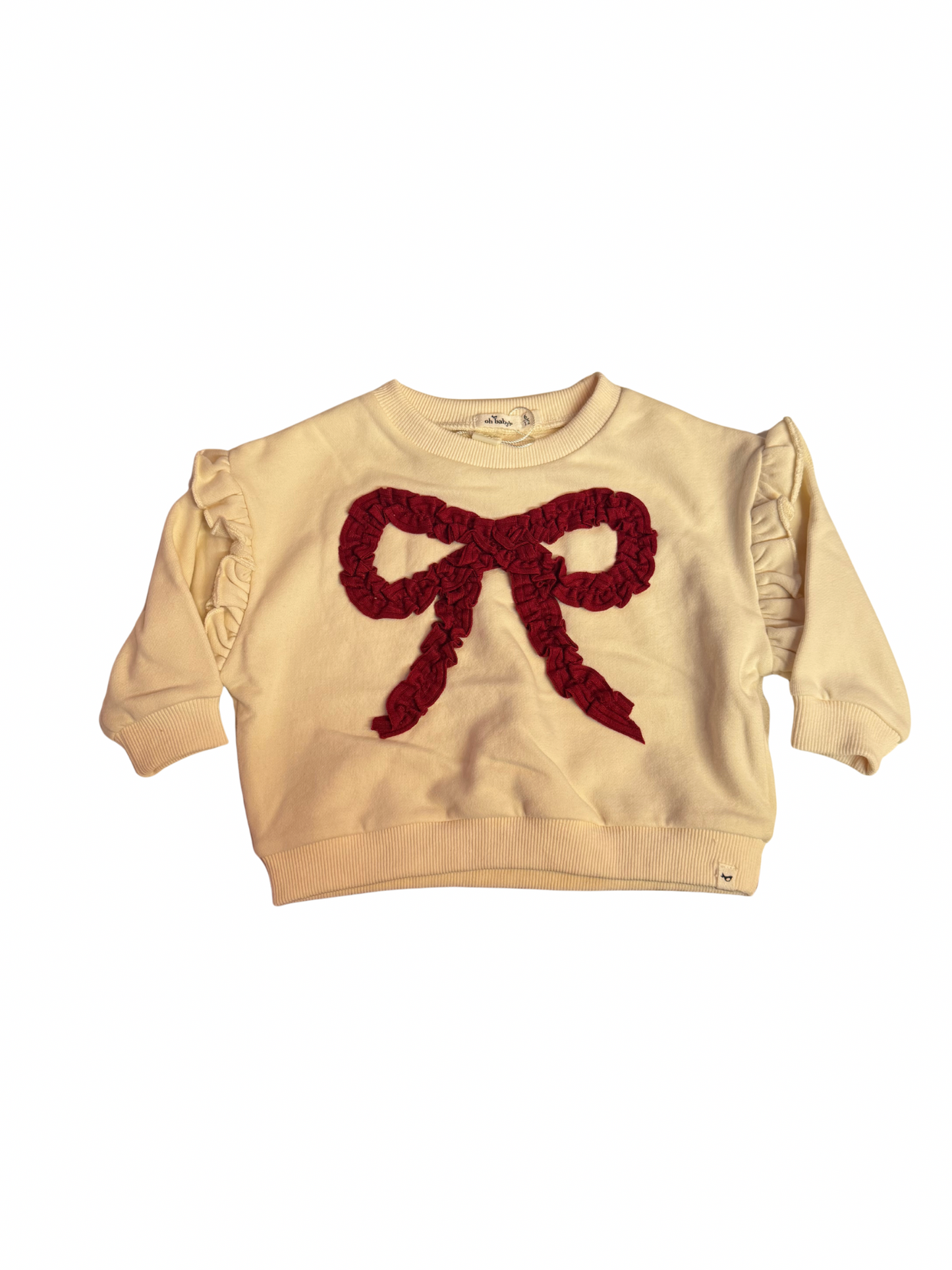 Berry Ruffle Bow Ruffle Slouch Sweatshirt