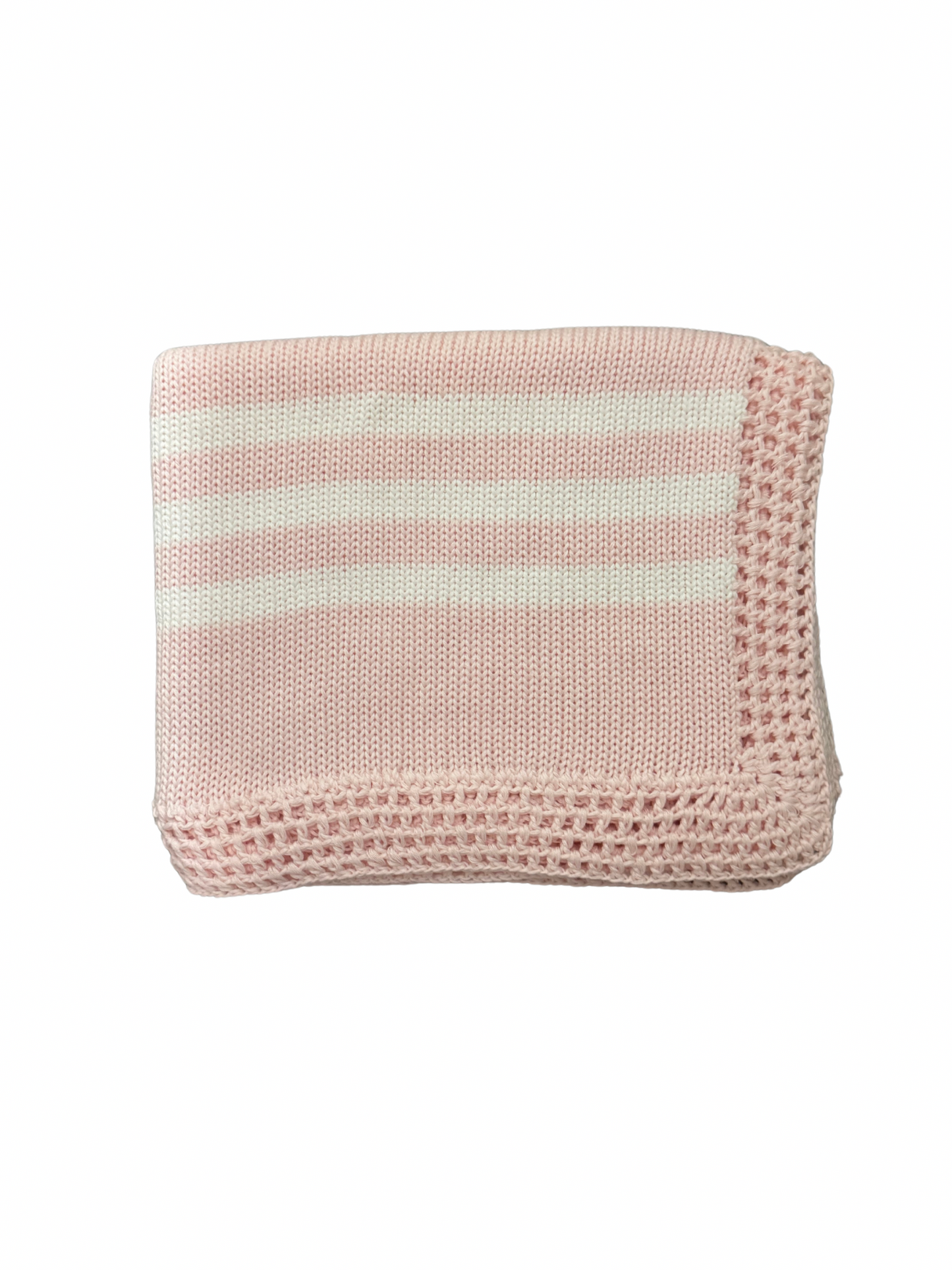 Pink/White Blocked Hand Knit Blanket