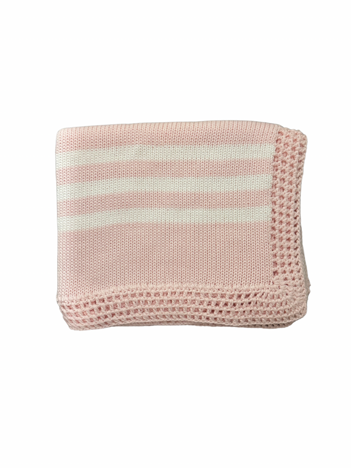 Pink/White Blocked Hand Knit Blanket