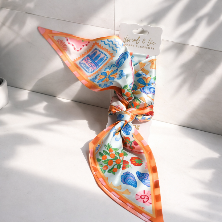 Colorful Silk Twilly Scarf for Handbags – Floral Print Hair & Bag Accessory