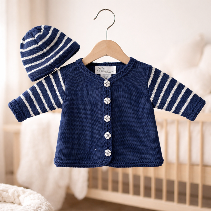 Navy/Thin White Sweater and Hat