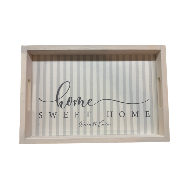Home Sweet Home Wooden Serving Tray - Blue and White Striped - RVC