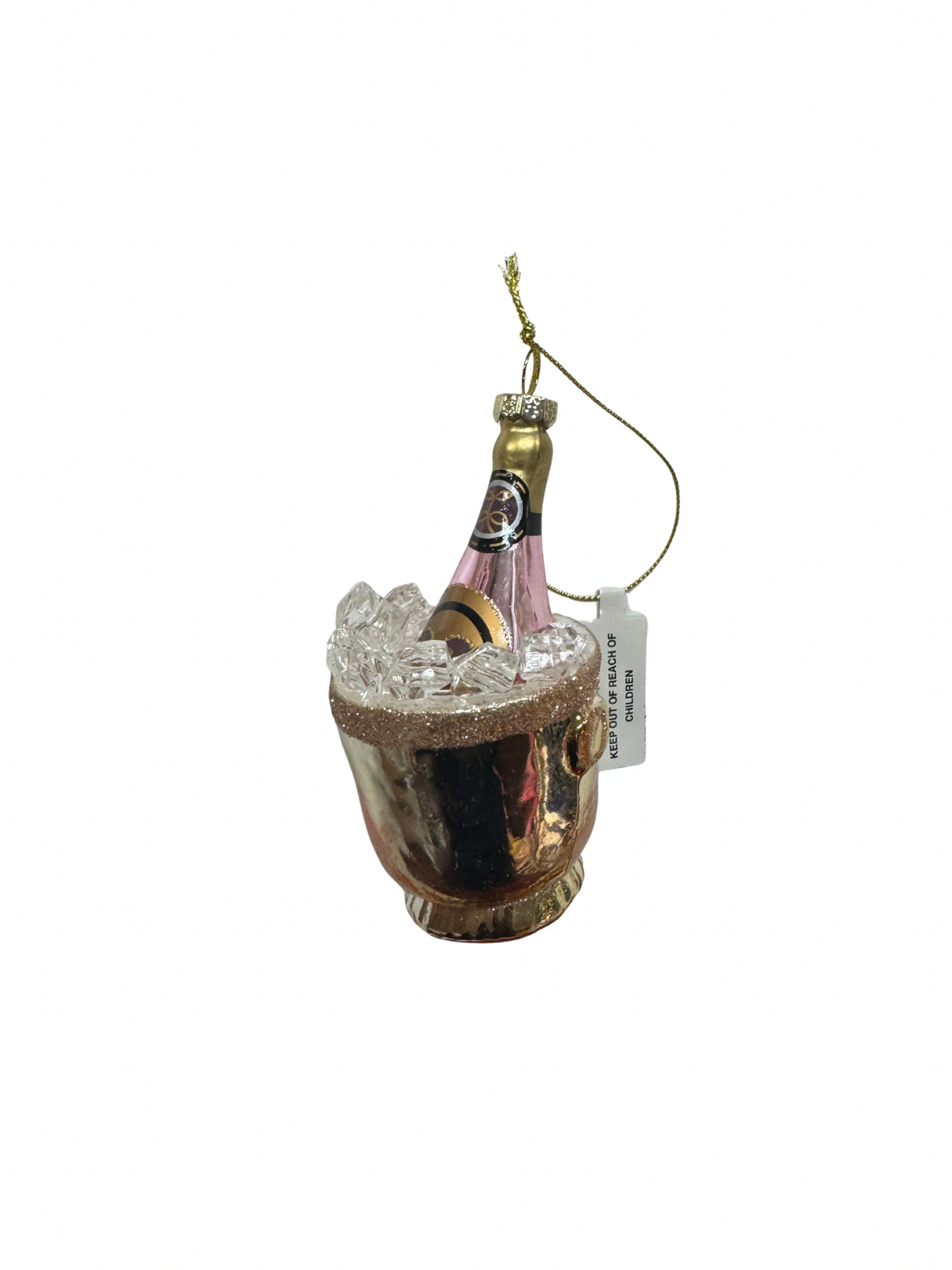 Glass Ice Bucket w/ Champagne Bottle & Glitter Ornament