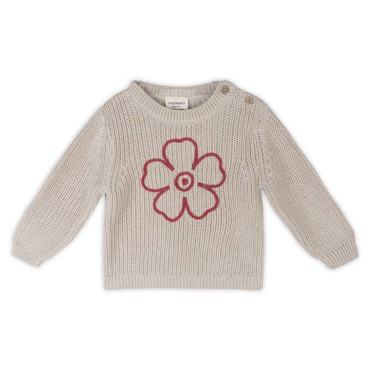 Hippie Flower Embroidered Chunky Knit Baby Sweater (Organic)