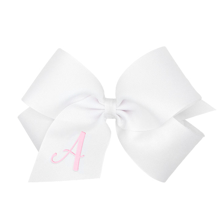 King Monogram Hair Bow-White with Lt. Pink Initial