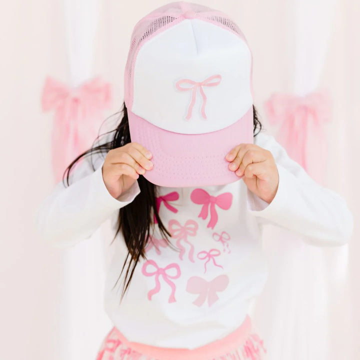 Coquette Bow Patch Trucker Hat - Pink/White