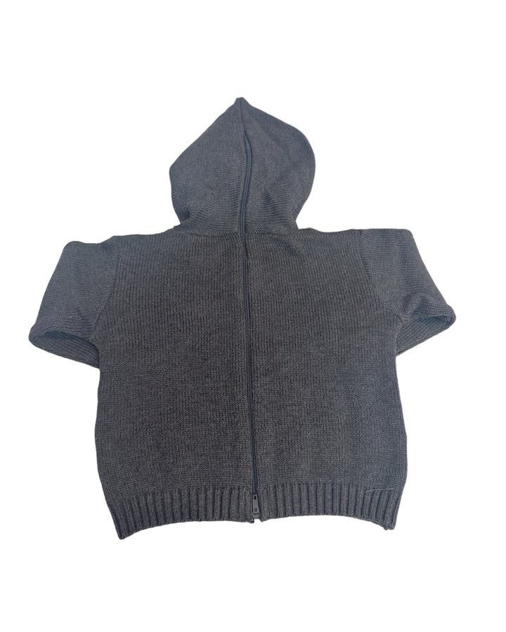 Grey Cable Zip Back Hooded Sweater