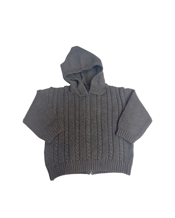 Grey Cable Zip Back Hooded Sweater