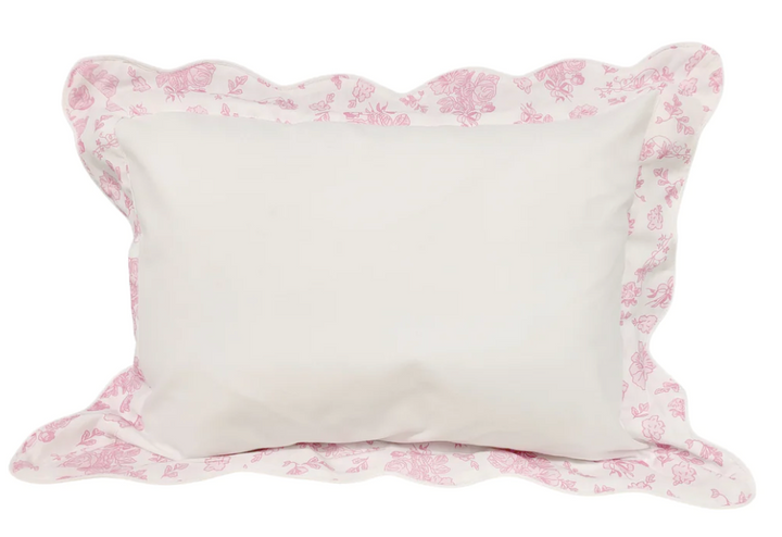 Personalized 2 Tone Pink Floral Scallop Pillow 12x16 White