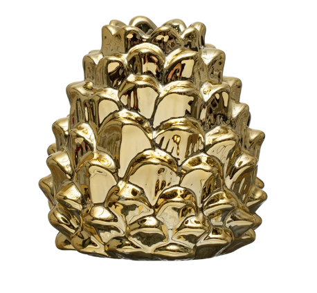 Gold Stoneware Candle Holder-Pinecone