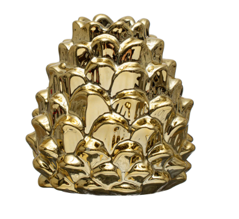 Gold Stoneware Candle Holder-Pinecone