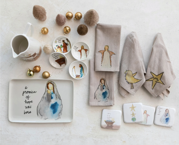 Set of 5- 4" Square Resin Coasters-Religious