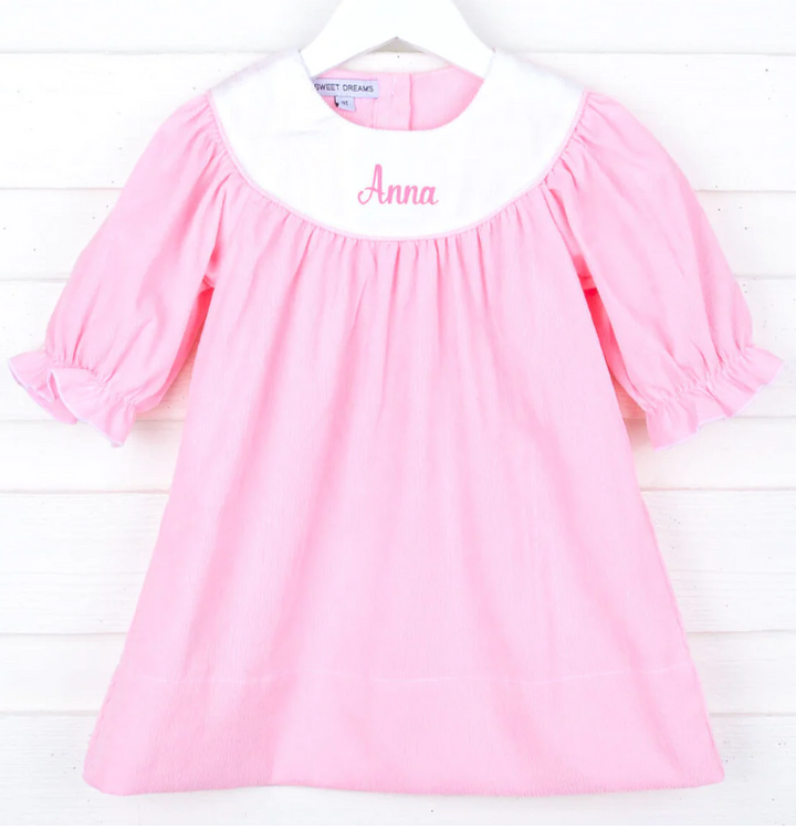 Pink Corduroy Dress with White Yoke
