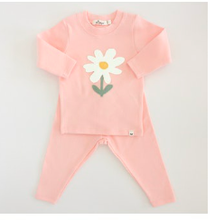 White Daisy Terry Appliqué Long Sleeve 2pc. set