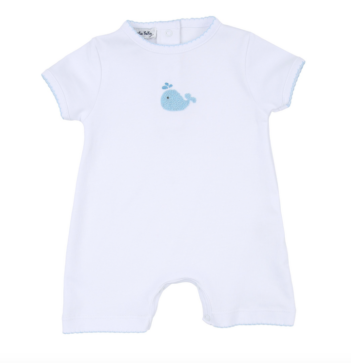Short Sleeve Embroidered Short Playsuit- Sweet Whales