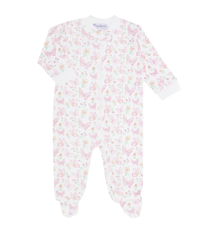 Butterflies Print Zipper Footie