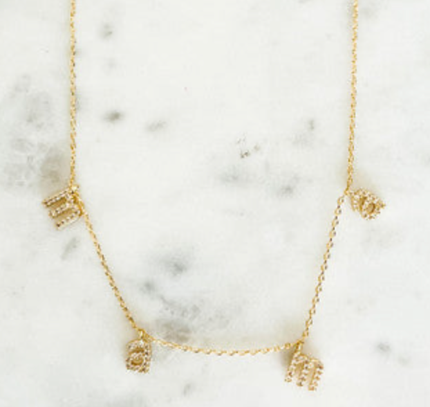 MAMA Dangles Necklace-Gold and CZ