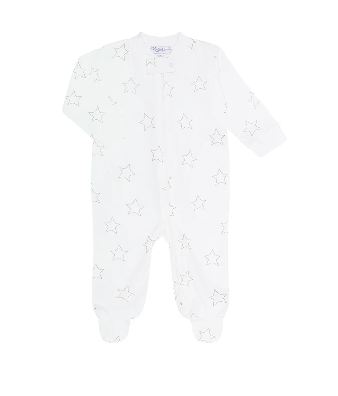 Grey Stars Print Zipper Footie