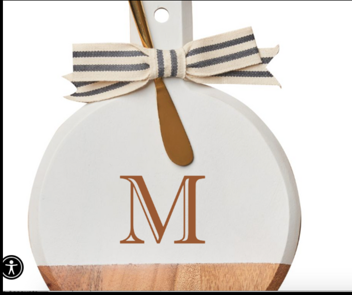 Acacia Bevel Board-Med-White with Gold Spreader| 8" X 9.75" X .6"