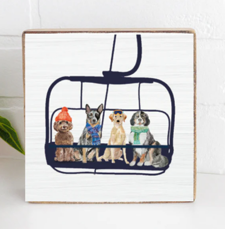 Dogs Ski Lift Decorative Wooden Block