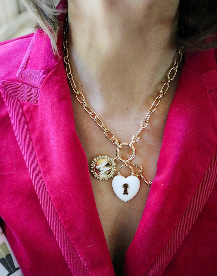 Rhinestone Studded Enamel Letter Disc Charm