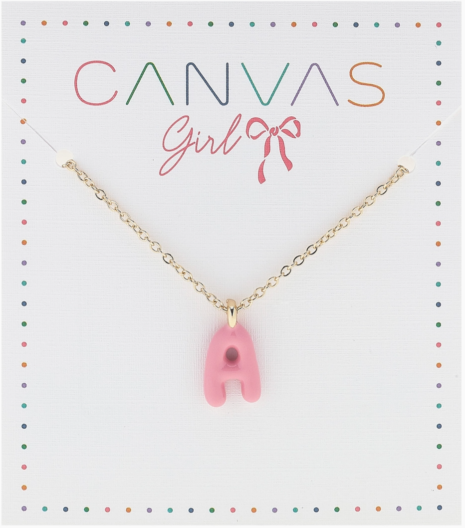 Viola Enamel Coated Letter Children's Necklace in Shiny Gold