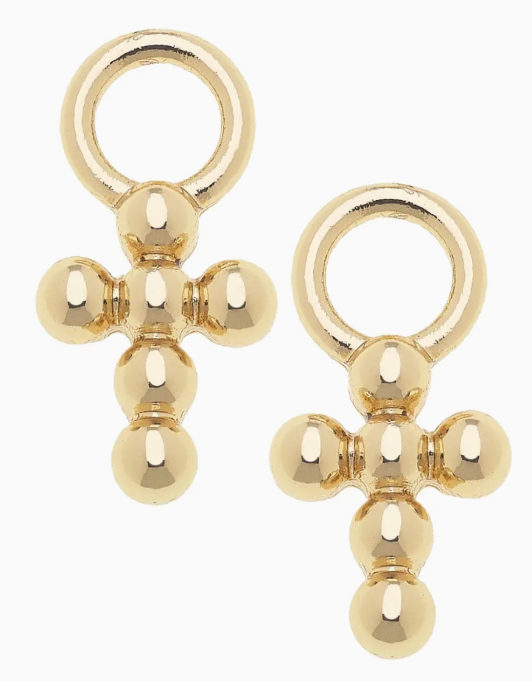 Beaded Cross Huggie Charm in Shiny Gold | Set of 2