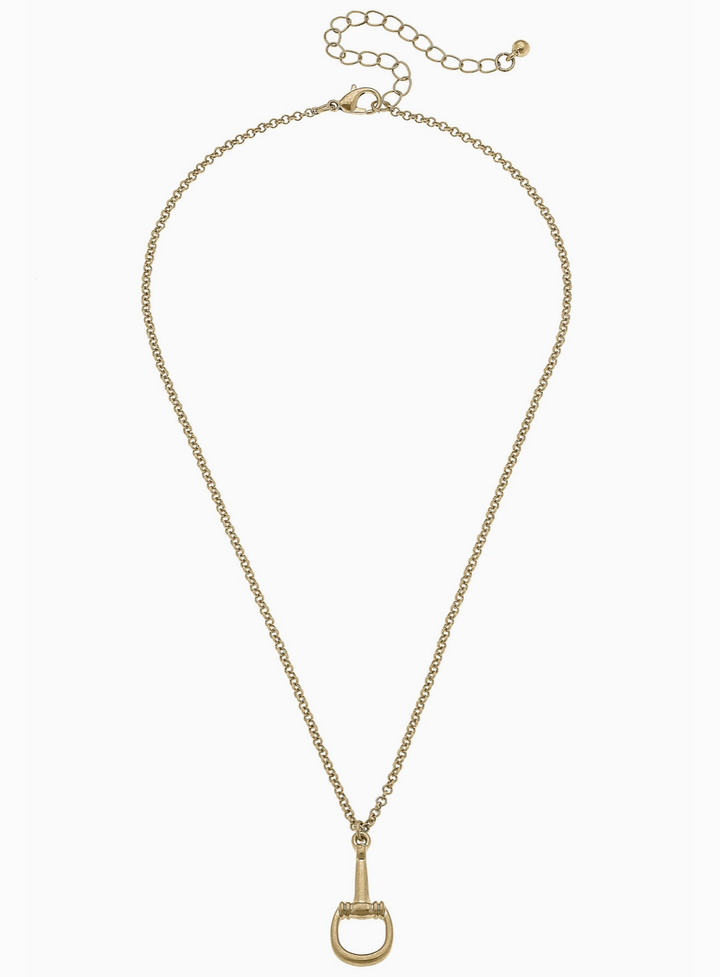 Lou Ann Linked Horsebit Pendant Necklace in Shiny Gold