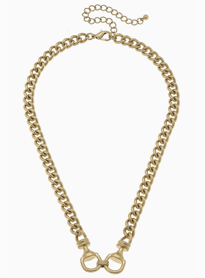 Jacklynn Linked Horsebit Necklace in Shiny Gold