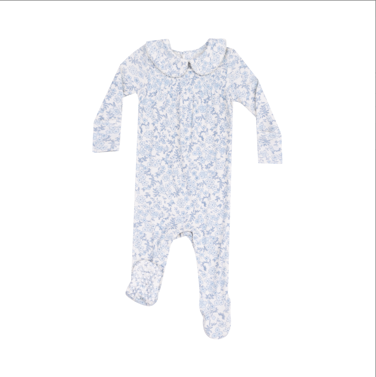Blue Calico Floral Smocked Peter Pan Footie