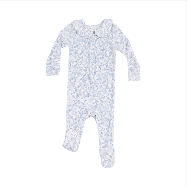 Blue Calico Floral Smocked Peter Pan Footie