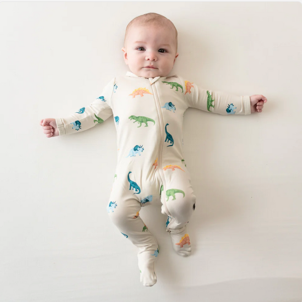 Zippered Footie in Ecru Roar