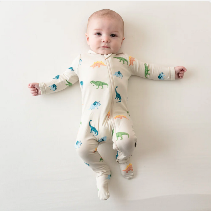 Zippered Footie in Ecru Roar