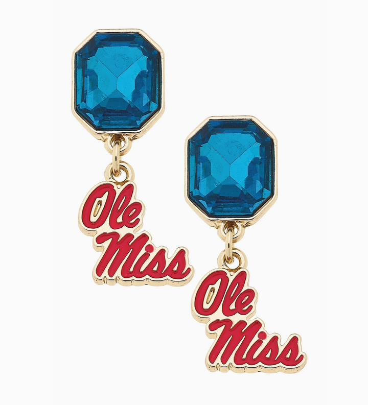 Ole Miss Rebels Rhinestone Enamel Logo Earrings