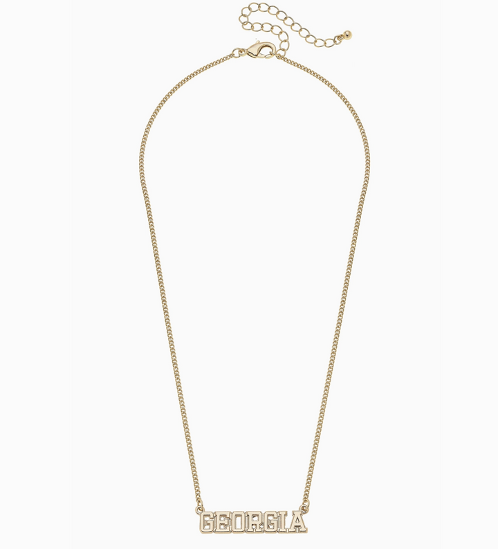 Georgia Bulldogs Varsity Outline Necklace in Shiny Gold