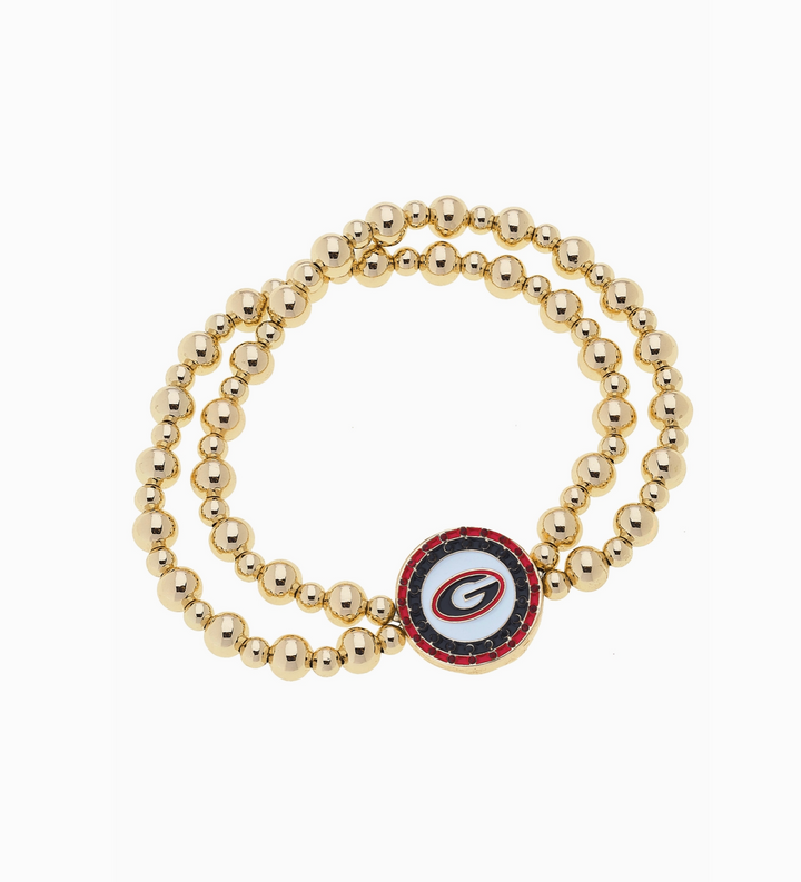 Georgia Bulldogs Pave Disc 2-Row Ball Bead Stretch Bracelet