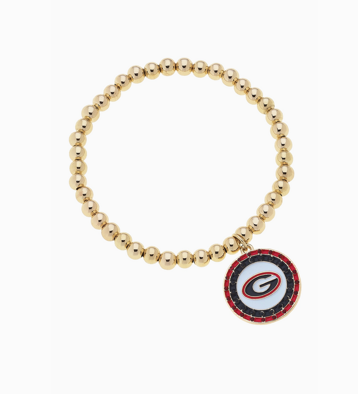 Georgia Bulldogs Pave Disc Ball Bead Stretch Bracelet