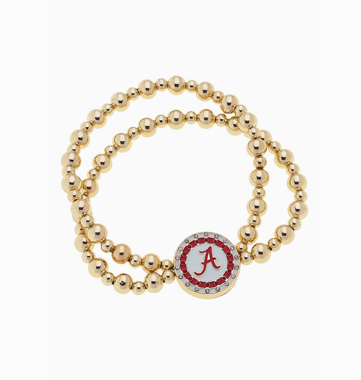 Alabama Crimson Tide Pave Disc 2-Row Ball Bead Bracelet