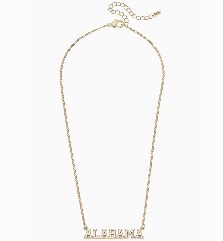 Alabama Crimson Tide Varsity Outline Necklace in Shiny Gold